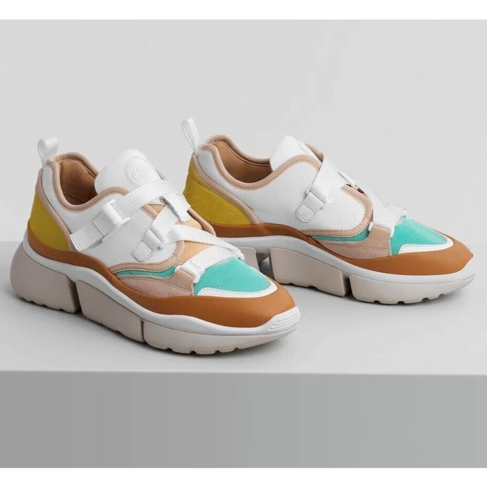 Chloe EU 37 Multicolor Leather Mesh and Suede Sonnie Low-Top Sneakers